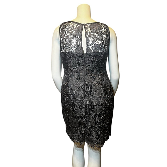 Adrianna Papell Lace Illusion Sheath Dress Charcoal Floral Cocktail, 14 - Picture 8 of 13